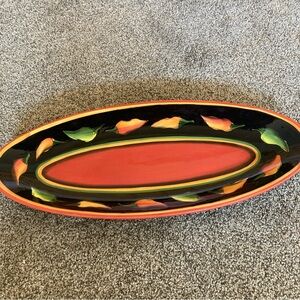 Clay Art Platter Jalapeño Oval 19” X 7 3/4” Vibrant Colors Hand Painted EUC